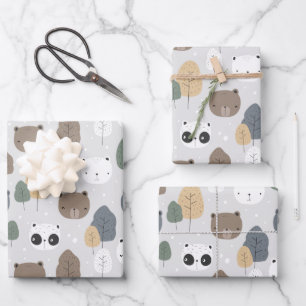 Bären im Waldmuster Panda Teddy-Polar-Bär Geschenkpapier Set