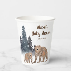 Bären im Winter Forest Scandi Neutral Baby Dusche Pappbecher