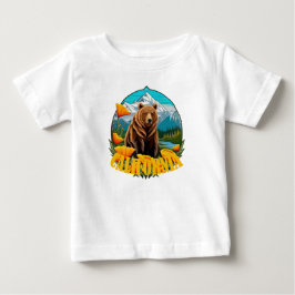 Bären in Berglandschaft umgeben von Orange Baby T-shirt