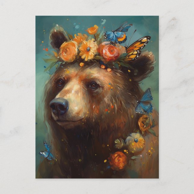 Bären in Blume und Schmetterlingen Postkarte (Vorderseite)
