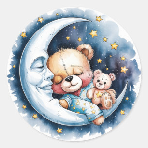 Bären in der Moonlight Boy Baby Dusche Runder Aufkleber