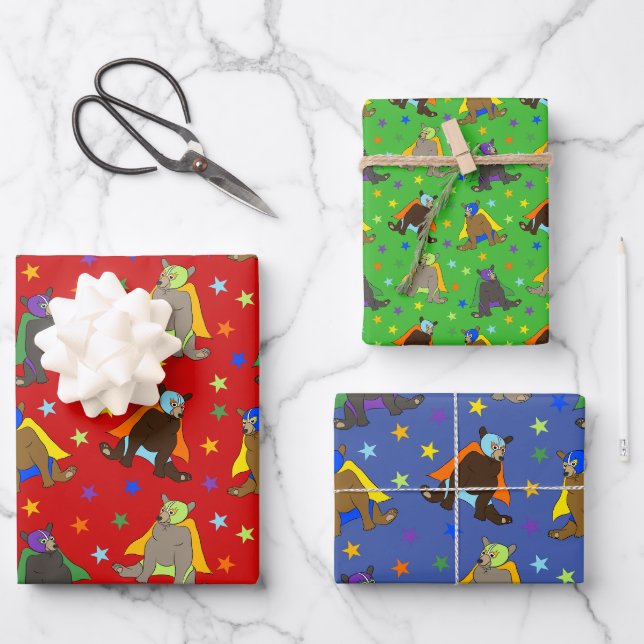 Bären in Luchador, Mexikos WrestlerKostüme Geschenkpapier Set (Vorderseite)