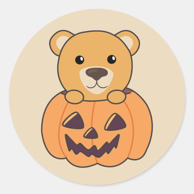 Bären in Pumpkin Sweet Bears Happy Halloween-Klass Runder Aufkleber (Vorderseite)