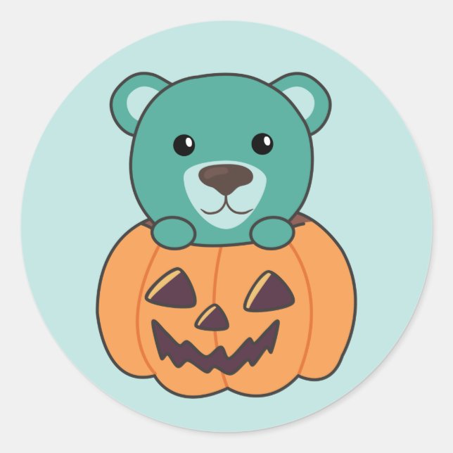 Bären in Pumpkin Sweet Bears Happy Halloween-Klass Runder Aufkleber (Vorderseite)