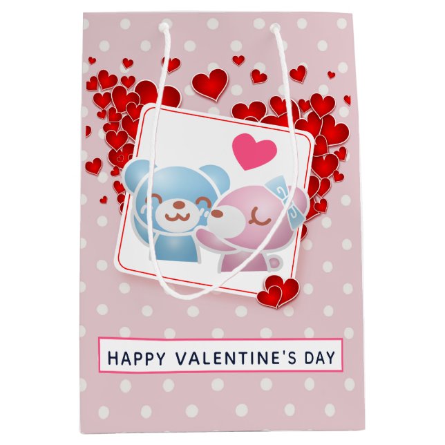 Bären küssen mit dem Valentinischen Roten Herz Mittlere Geschenktüte (Vorderseite)