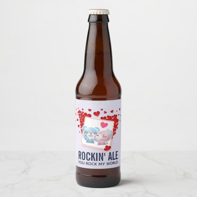 Bären mit roten Lieben überall küssen Bierflaschenetikett (Vorderseite)