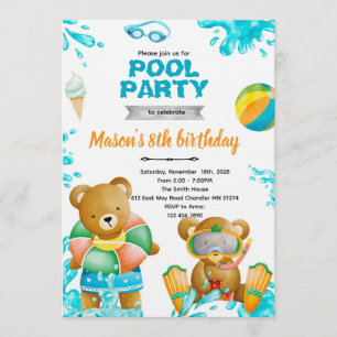 Bären-Poolparty-Geburtstagseinladung Einladung