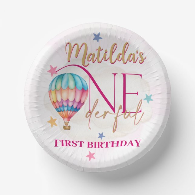 Bären Sie in einem rosa Ballon 7" Rundpapier-Telle Pappteller (Vorderseite)