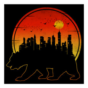 Bären-Sonnenuntergangs-Stadt Poster