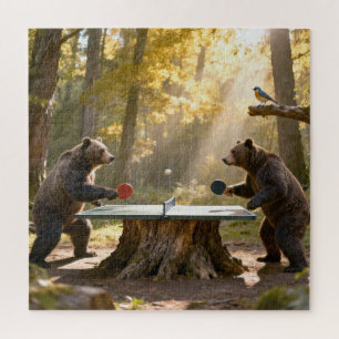 Bären spielen Ping Pong in einem Wald