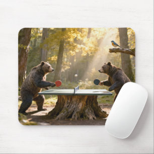 Bären spielen Ping Pong in einem Wald Mousepad