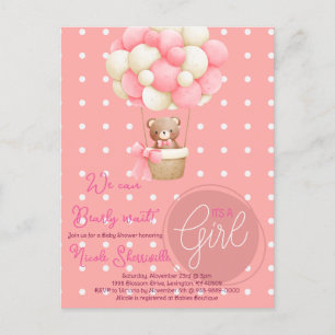 Bären-Thema Rosa Pfirsich Heißluftballon Baby Show Postkarte