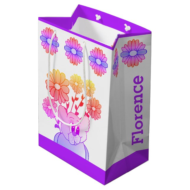Bären und Blume Whimsy Mittlere Geschenktüte (Rückseite Schrägansicht)