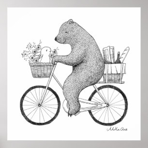 Bären und Bunny auf dem Weg zu einem Picknick mono Poster