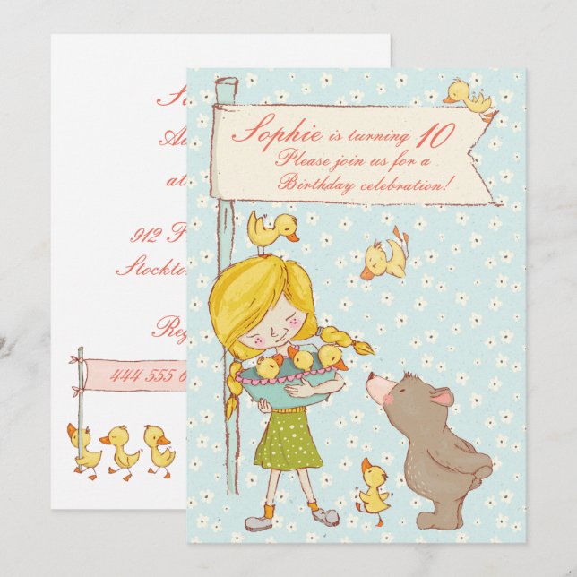 Bären und Entenlings Kinder zum Geburtstag Einladu Einladung (Vorne/Hinten)