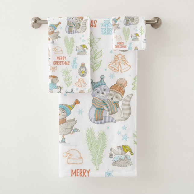 Bären und Freunde Weihnachtsmuster Badhandtuch Set (Insitu)