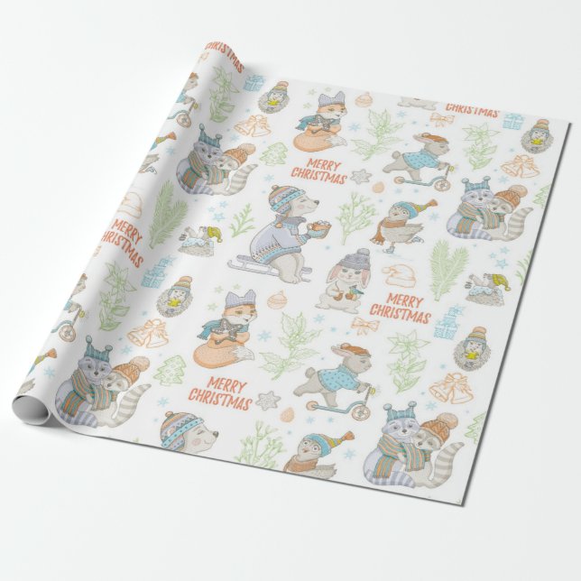 Bären und Freunde Weihnachtsmuster Geschenkpapier (Ungerollt)