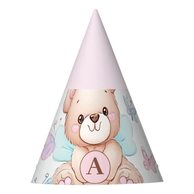 Bären und Schmetterlinge Monogram Party Hat Partyhütchen (Vorderseite)