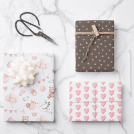 Bären- und Storchwrapping-Papier - Flachblatt-Set  Geschenkpapier Set