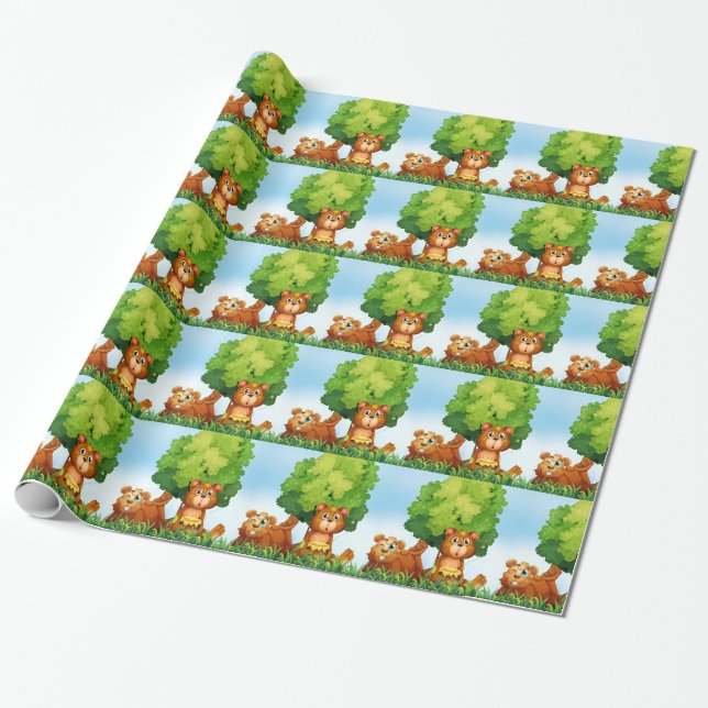 Bären und Wald Geschenkpapier (Ungerollt)