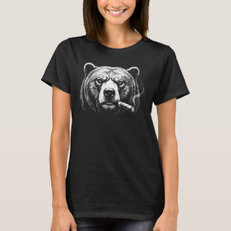 Bären-Zigarren-Porträt in kräftiger Tinte T-Shirt