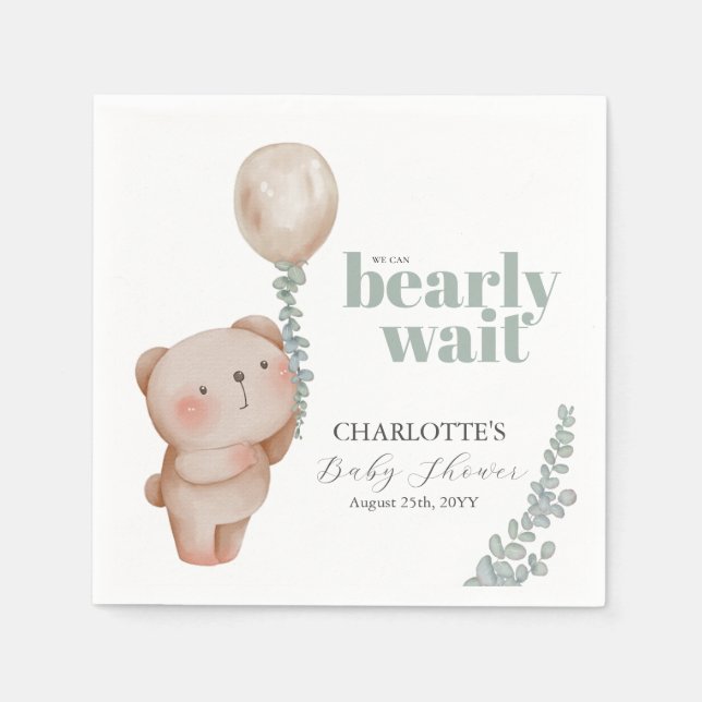 Bärenballon Bearly Wait Neutral Dusche Napkins Serviette (Vorderseite)