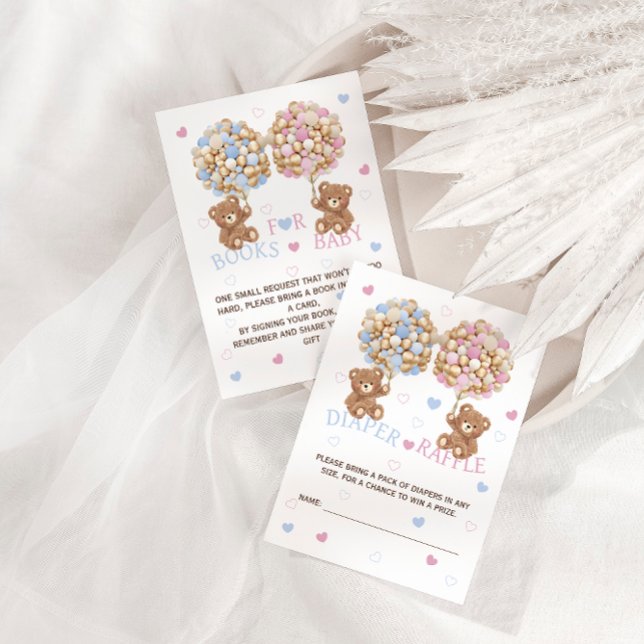 Bärenballons Pink Blue Hearts Buchanfrage Begleitkarte (Von Creator hochgeladen)