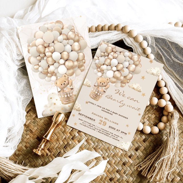 Bärenballons warten goldene, neutrale Babydusche Einladung (Von Creator hochgeladen)