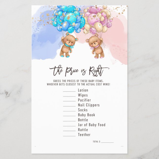 Bärenballons zum richtigen Preis, Gender Reveal Ga Flyer (Vorne)