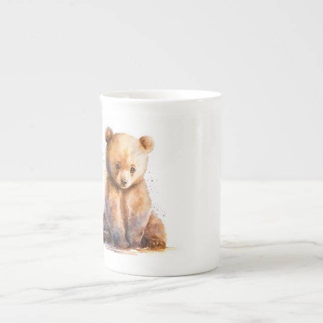 Bärenbär, Aquarellbraun, sitzender Niedlicher Bäre Prozellantasse (Vorderseite)