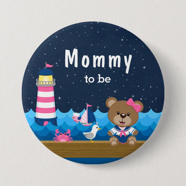 Bärenbär aus der Eiszeit rosa und Marinemommy Button (Vorderseite)