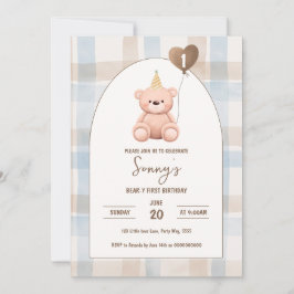 Bärenbär erster Geburtstag 1. Party Boho Minimal B Einladung