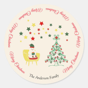 Bärenbaum Familienfarben Moderne frohe Weihnachten Runder Aufkleber