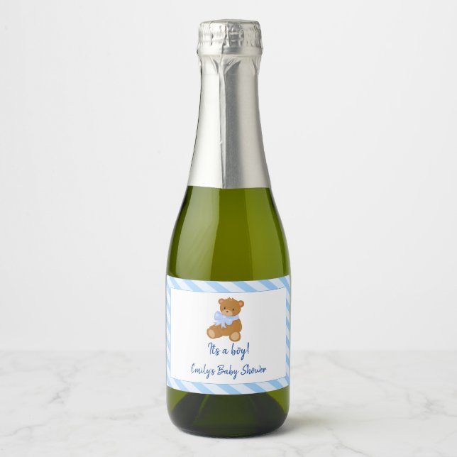 Bärenblaues Flaschenlabel für Babydusche (Vorderseite)