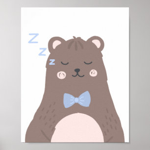 Bärenbraun-Blau-Junge-Kinderzimmer-Dekoration Poster