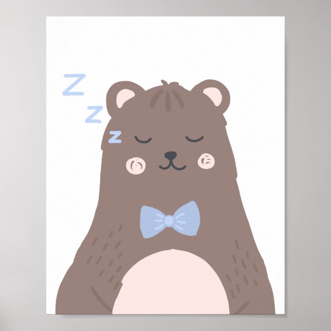 Bärenbraun-Blau-Junge-Kinderzimmer-Dekoration Poster (Vorne)
