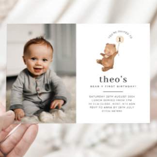 Bärencreme Ballon Foto 1. Geburtstag Einladung