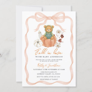 Bärenfall in der Liebe Bow Pumpkin Baby Dusche Einladung