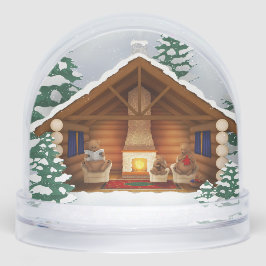 Bärenfamilie bei Zuhause Rustikale Winterholzkabin Schneekugeln