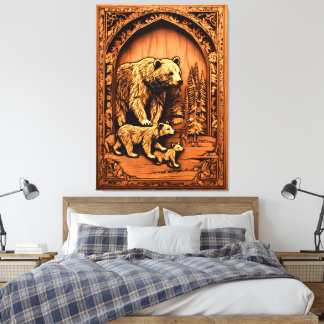 Bärenfamilie Carvingart Leinwanddruck
