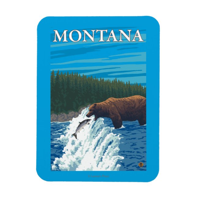 Bärenfischerei im Fluss - Montana Magnet (Vertikal)