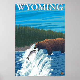 Bärenfischerei im Fluss - Wyoming Poster