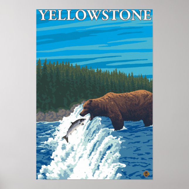 Bärenfischerei im Fluss - Yellowstone National Poster (Vorne)