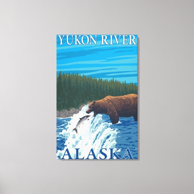 Bärenfischerei im Fluss Yukon River, Alaska Leinwanddruck (Vorderseite)