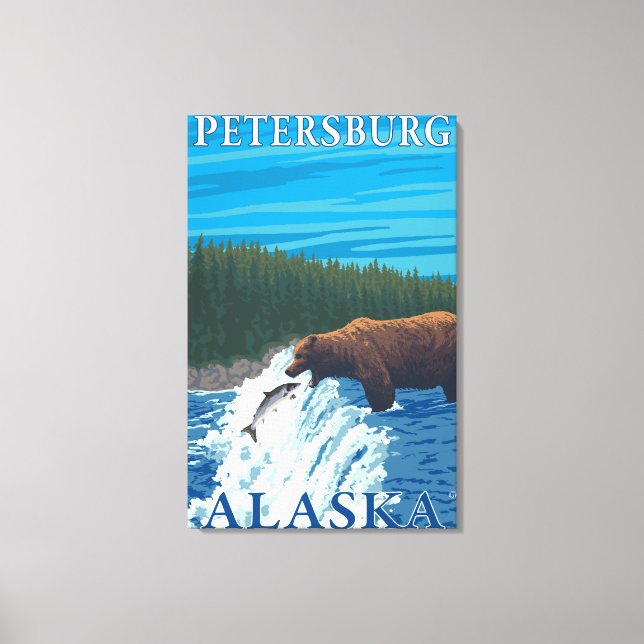 Bärenfischerei in Fluss - Petersburg, Alaska Leinwanddruck (Vorderseite)