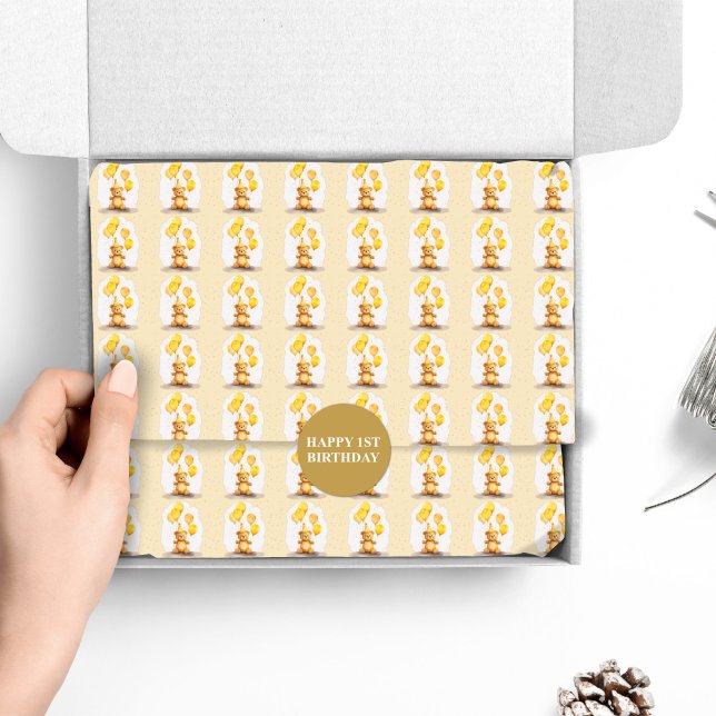 Bärengeschlecht erster Geburtstag neutraler Gelbbb Seidenpapier (Von Creator hochgeladen)