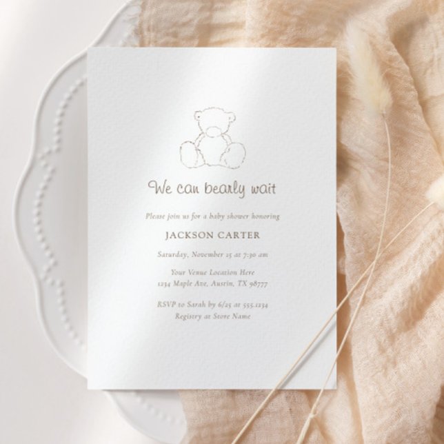 Bärengeschlecht - neutrale Minimalistische Babydus Einladung (Von Creator hochgeladen)