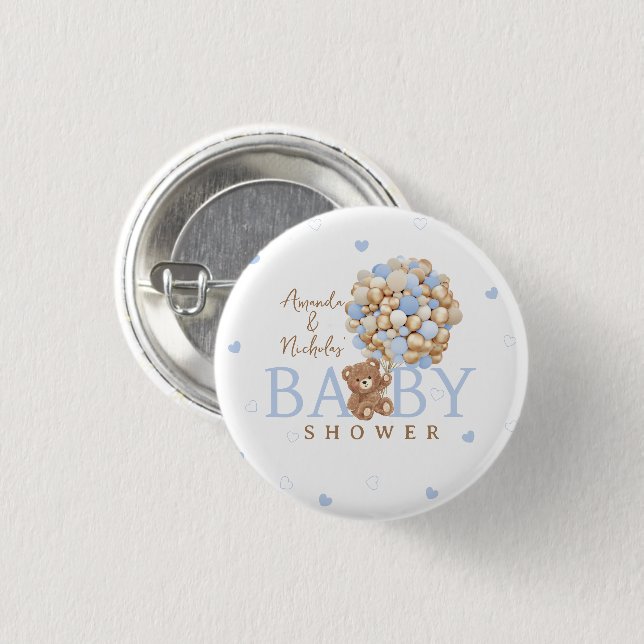 Bärenherz & Balloons Minimal Bohemisch Baby Boy Button (Vorne & Hinten)