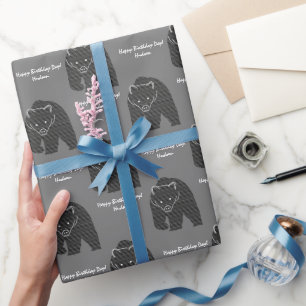 Bärenjagd Geburtstag Rustikale, graue Botschaft Geschenkpapier
