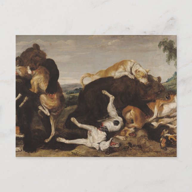 Bärenjagd oder, Schlacht zwischen Hunden und Bären Postkarte (Vorderseite)